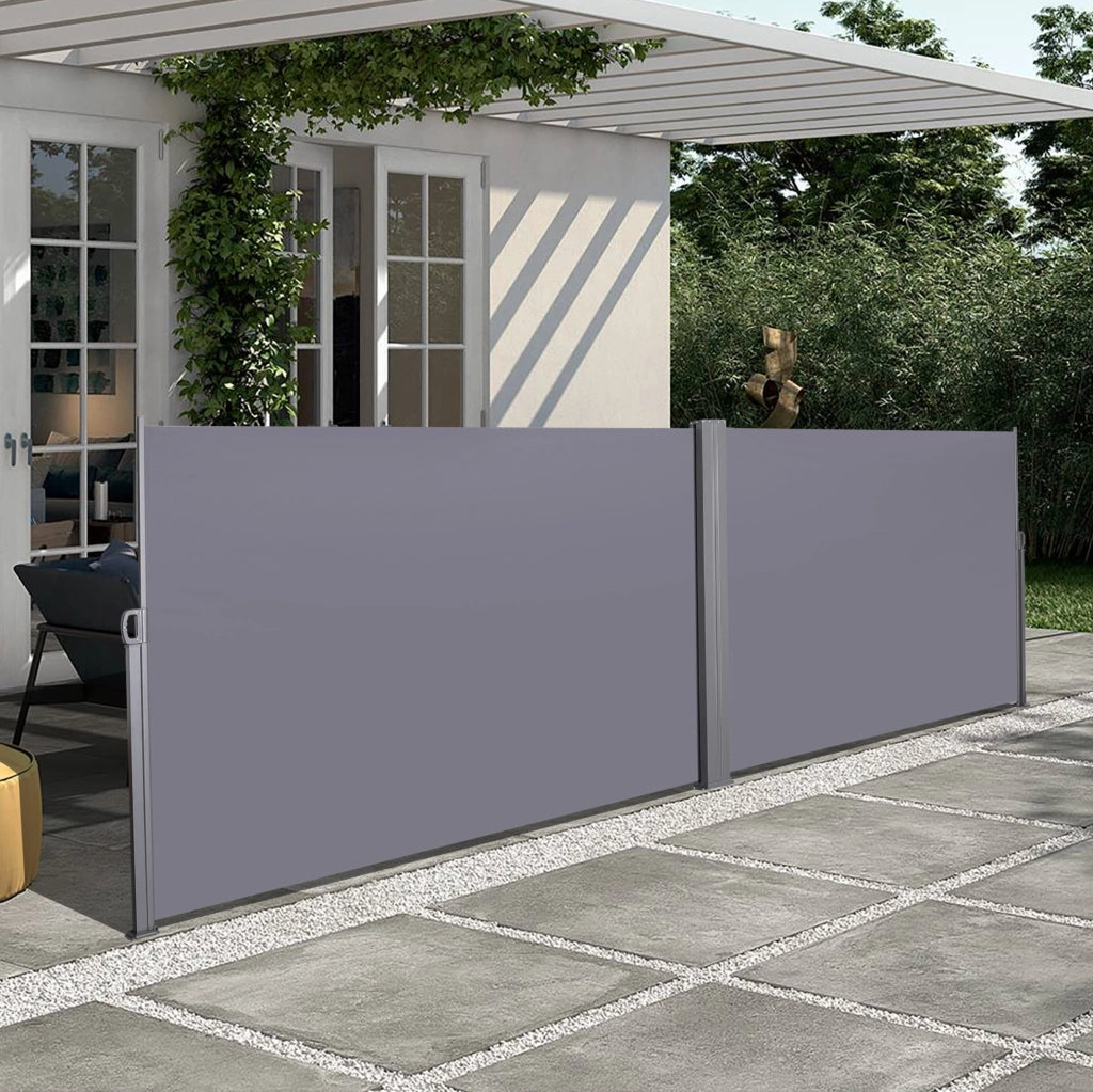 Tenda Laterale Estensibile 200x600 cm per Balcone, Giardino e Terrazza, Protezione Solare e Vento, Colore Grigio