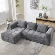 Divano componibile 3 posti con chaise longue in ciniglia grigio 250 cm