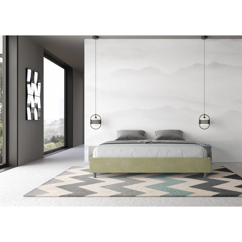 Letto imbottito Matrimoniale 190x210 cm Azelia - Contenitore,Microfibra,Tè verde