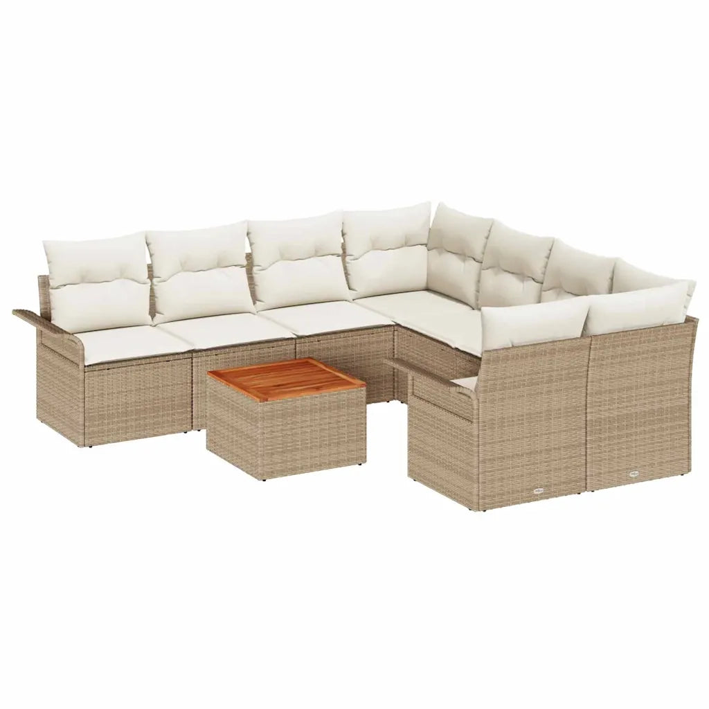 Set Divano da Giardino 9 pcs Beige e Crema polyrattan