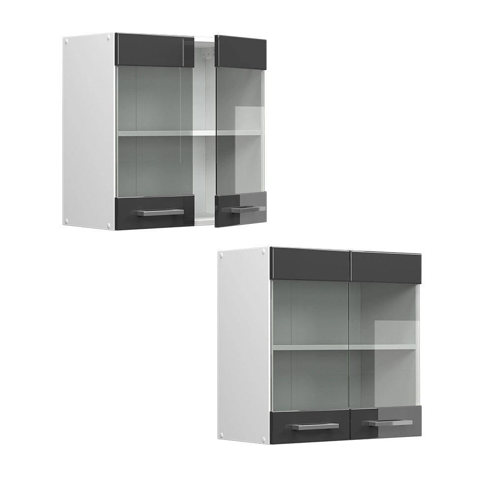Vicco Pensile universale Antracite lucido 60 cm con ante in vetro