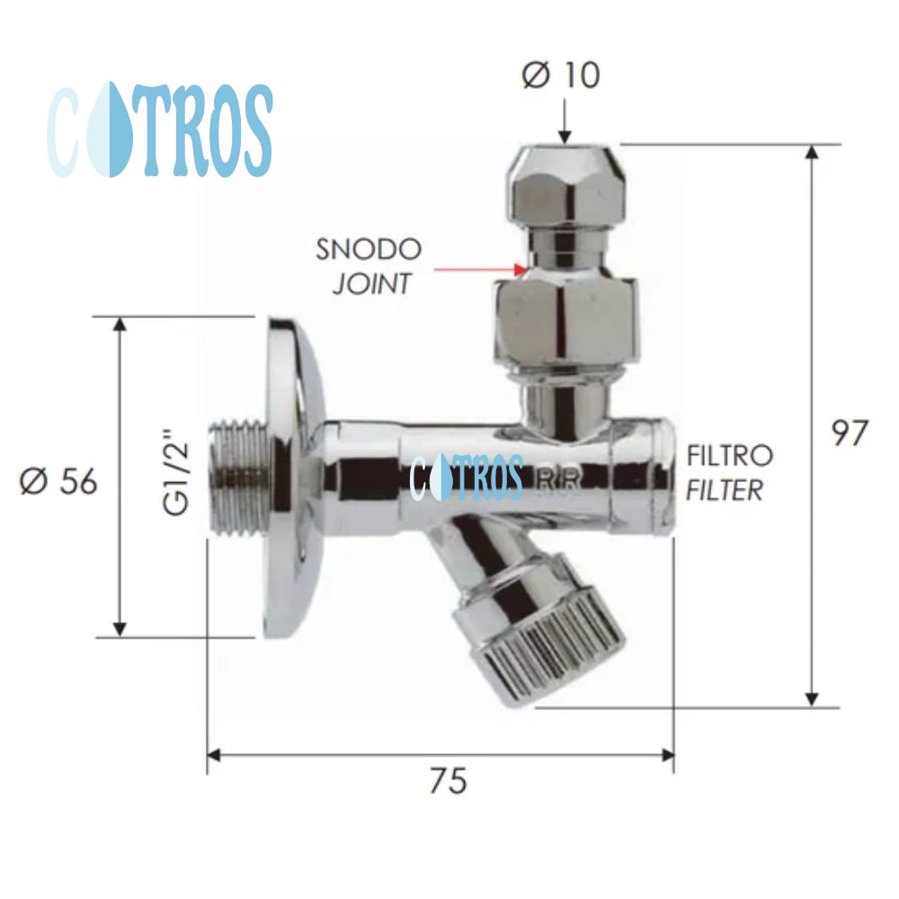 Rubinetto sottolavabo 1/2x3/8x10 mm filtro smontabile in ottone cromato *** (quantita) pezzi 6, confezione 1
