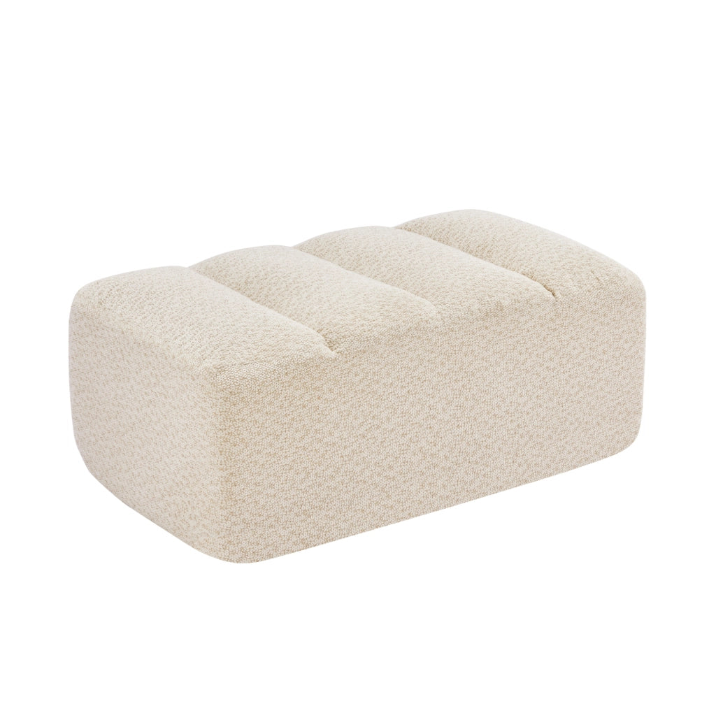 Divano modulare senza struttura con poggiapiedi in tessuto a riccioli beige e bianco per relax