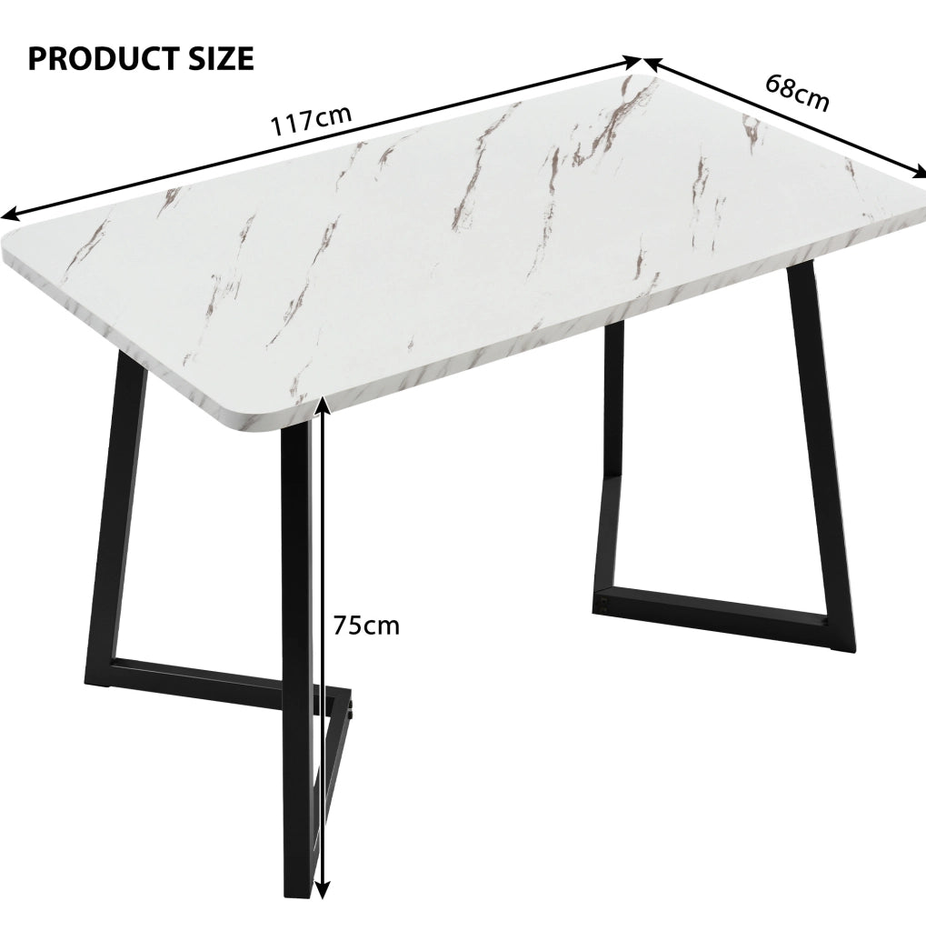 Tavolo da pranzo rettangolare 117x68 cm con piano effetto marmo e gambe in ferro nero