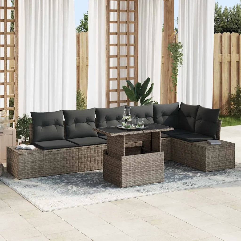Set Divano da Giardino con cuscino 7 pcs Grigio polyrattan