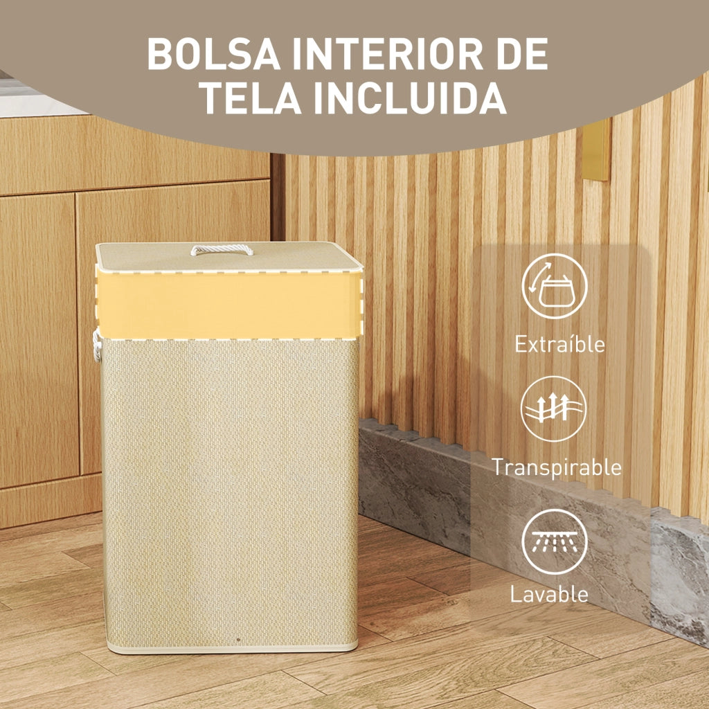 Cestino Lavanderia 72L con Coperchio e Maniglie ¨C Minimal ¨C 40x30x60 Naturale