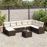 Set di divani con cuscino 9 pcs Marrone e bianco polyrattan