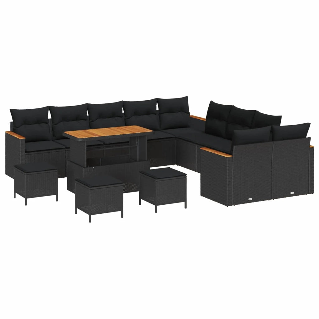 Set Divano da Giardino con cuscino 14 pcs Nero polyrattan 3365059