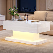 Tavolino da caffè elevabile con LED 100x50x45 cm; truciolare bianco lucido