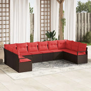 Set Divano da Giardino 10 pcs Marrone e Rosso polyrattan 3355233