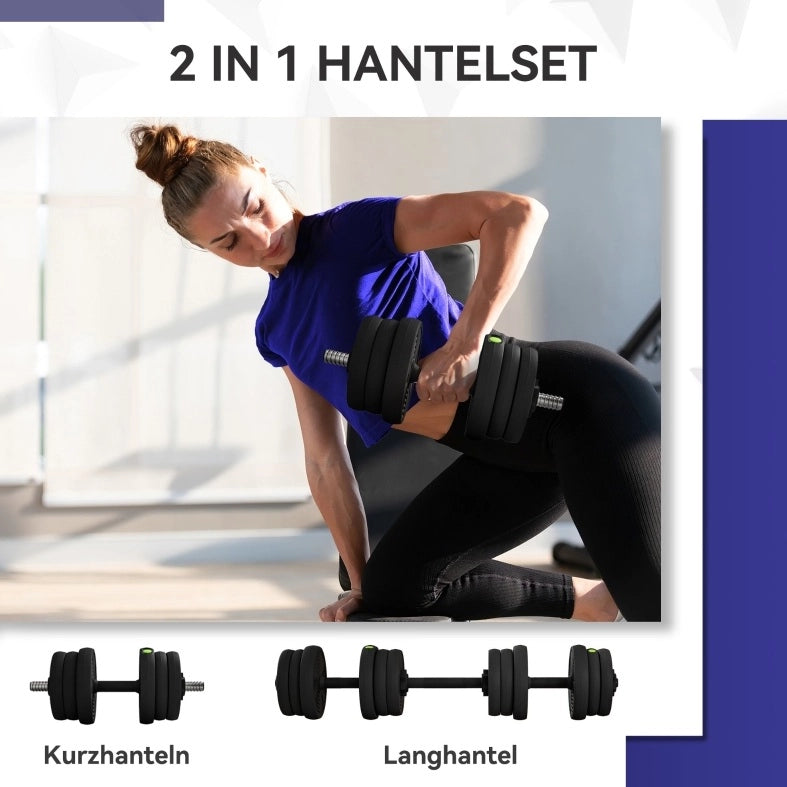 Set di manubri 2 in 1 da 20 kg con rivestimento antiscivolo e protezione per pavimenti, nero/verde