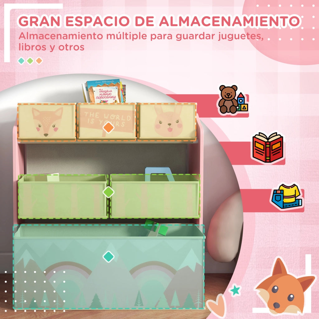 Libreria per bambini con 6 cesti estraibili ¨C zephmum ¨C rosa 63x30x66 cm