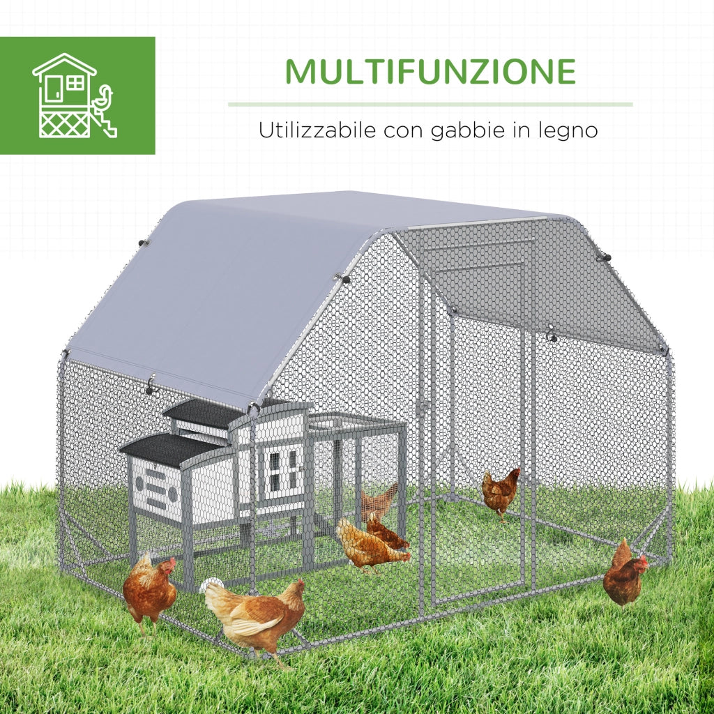 EasyComfort Recinto per Galline con telo di copertura per 4-6 polli in acciaio, 280x190x195 cm