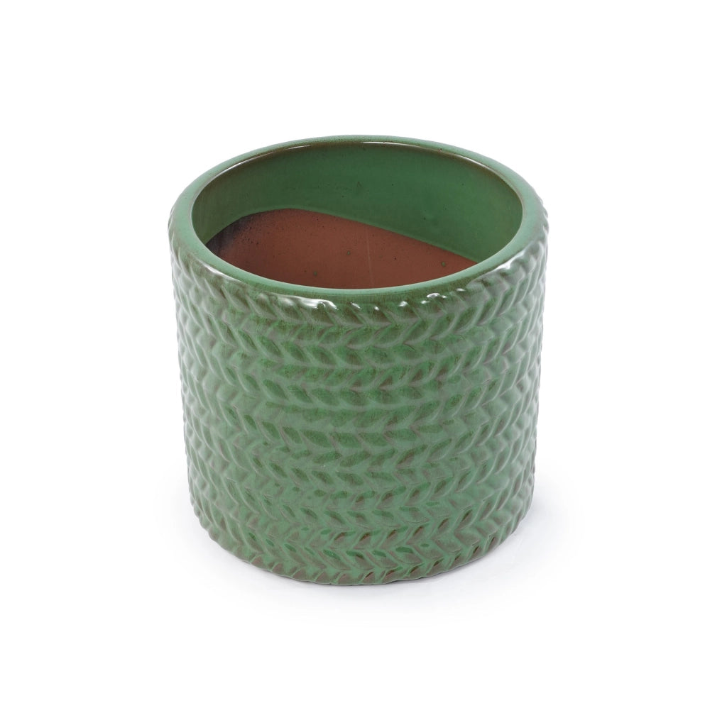 VASO in Ceramica 24,5 cm Verde Oliva con Foro di Drenaggio