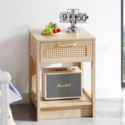 Comodino in rattan con cassetto, tavolino moderno per camera e soggiorno, effetto legno naturale H55xL40xP40 cm