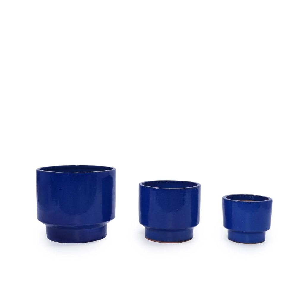 Vaso per piante in ceramica blu-verde con finitura lucida e foro di drenaggio; resistente al gelo e alle intemperie