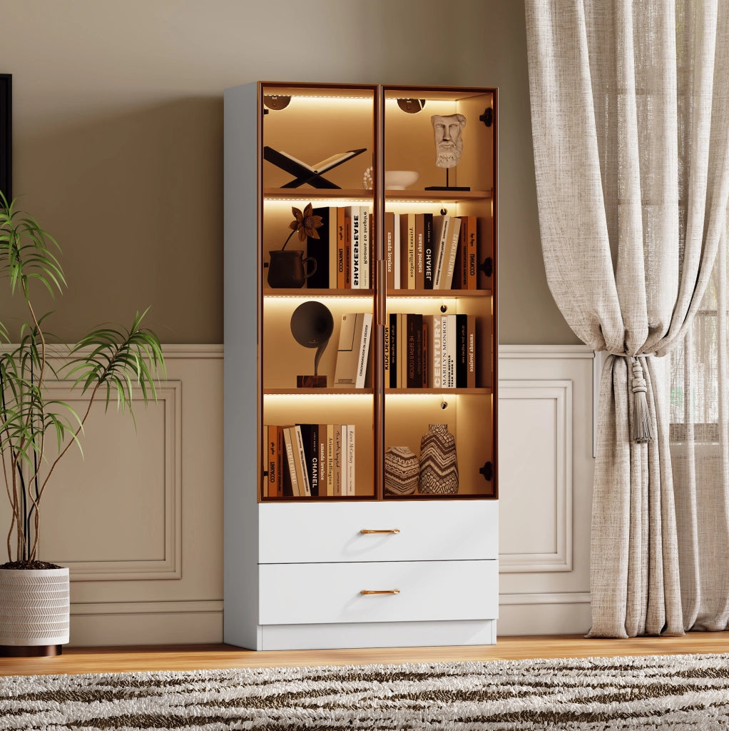 Mobile bagno alto bianco con ante in vetro e cassetti