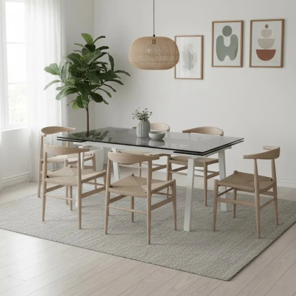 Tavolo da pranzo allungabile in vetro temperato con gambe bianche Jackson 140-200x80 cm fino a 8 posti | Duzzle