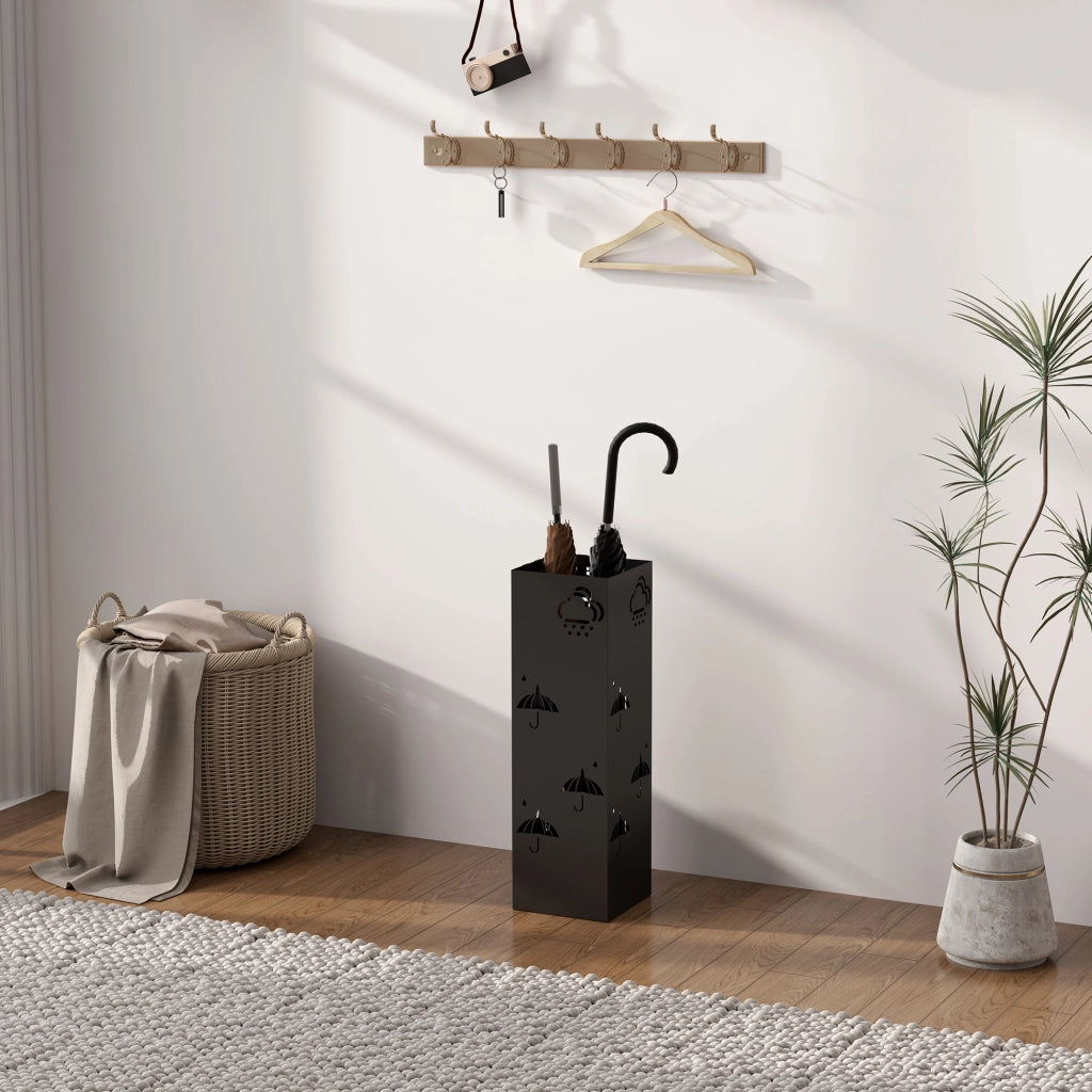 Portaombrelli in metallo con 4 ganci e vassoio ¨C Minimal ¨C Nero