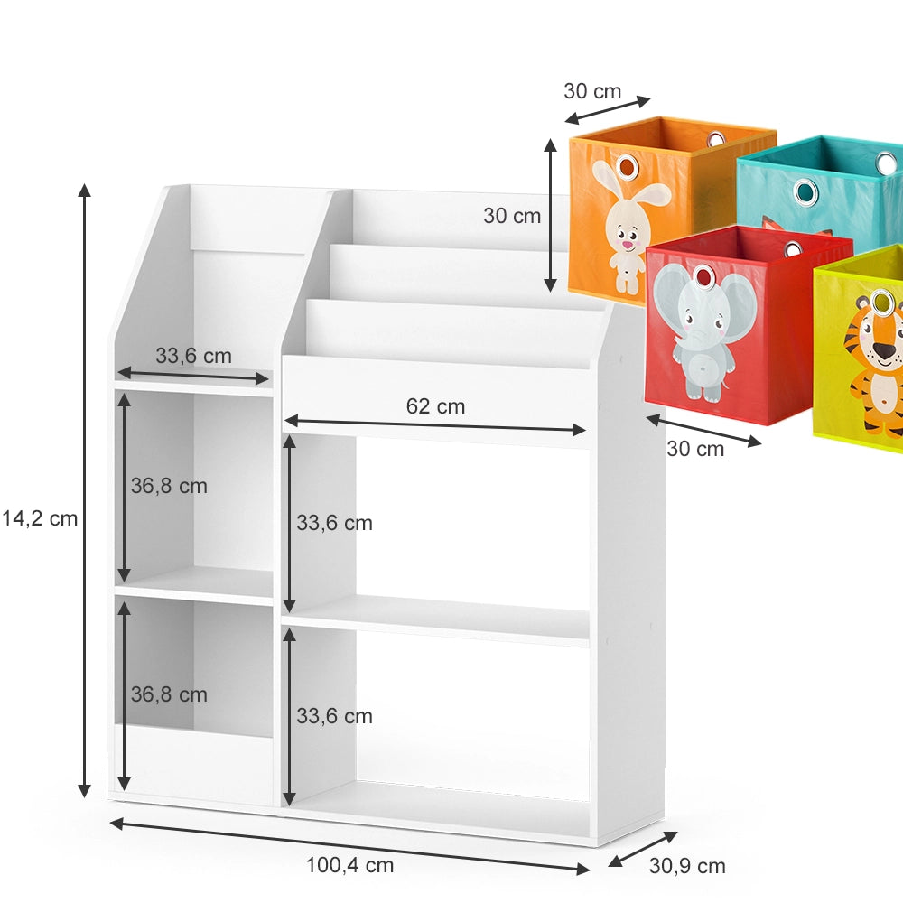 Vicco Libreria bambini Bianco 100.4 x 114.2 cm con 4 scatole pieghevoli (colorate)
