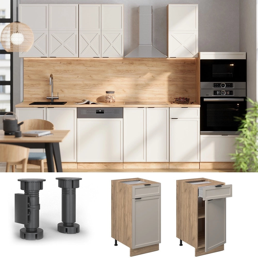Mobiletto base per cucina Fame-Line GrigioBeige/Rovere dorato 40 cm, PL Antracite Vicco