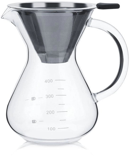Caffettiera Manuale - Bollitore in Vetro - Resistente al Calore e al Mancanza di Manutenzione - Capacità 400 ml - Filtro in Acciaio Inossidabile - Ideale