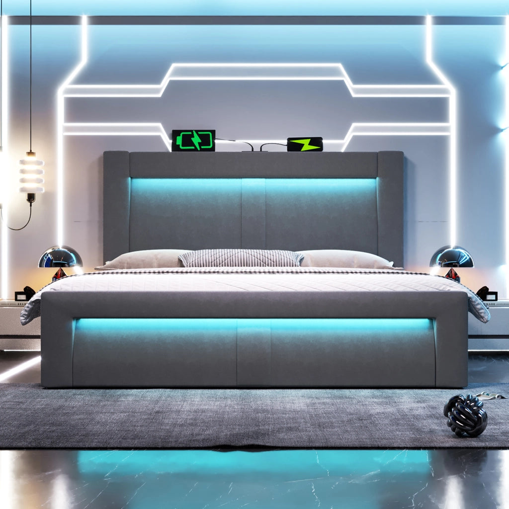 letto matrimoniale velluto grigio 183 x 217 cm
