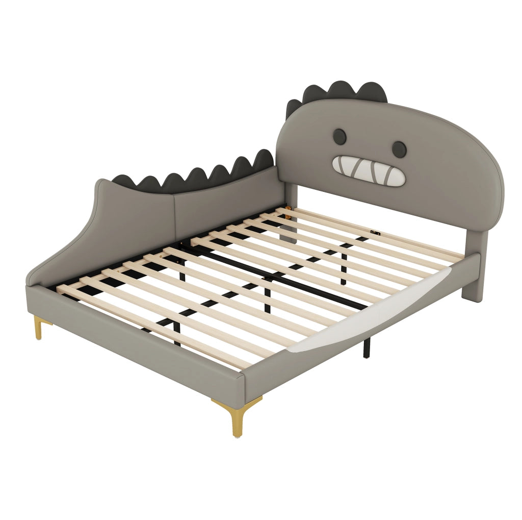 Letto per bambini 140x200 cm a forma di dinosauro cartoon in PU grigio