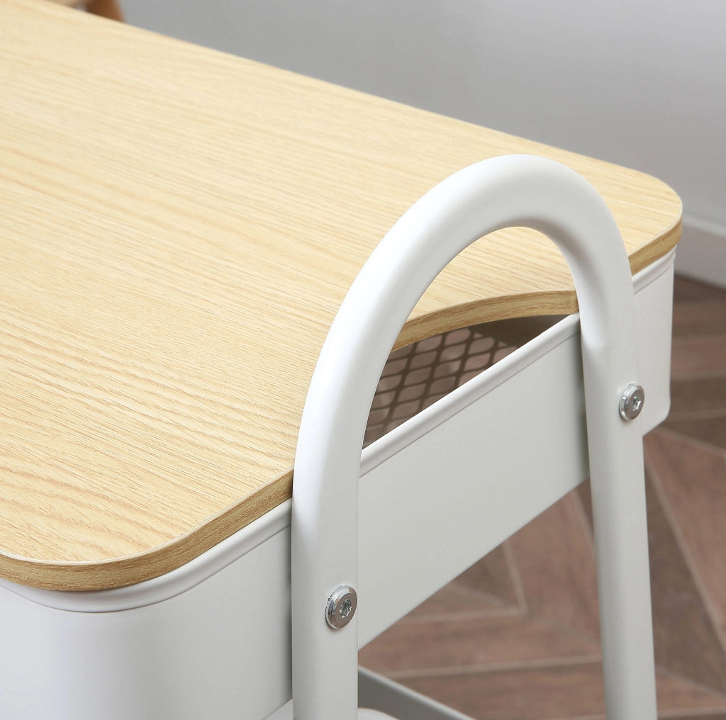 Carrello da cucina in metallo bianco a 3 ripiani con coperchio, dimensioni 45x31x79,4 cm