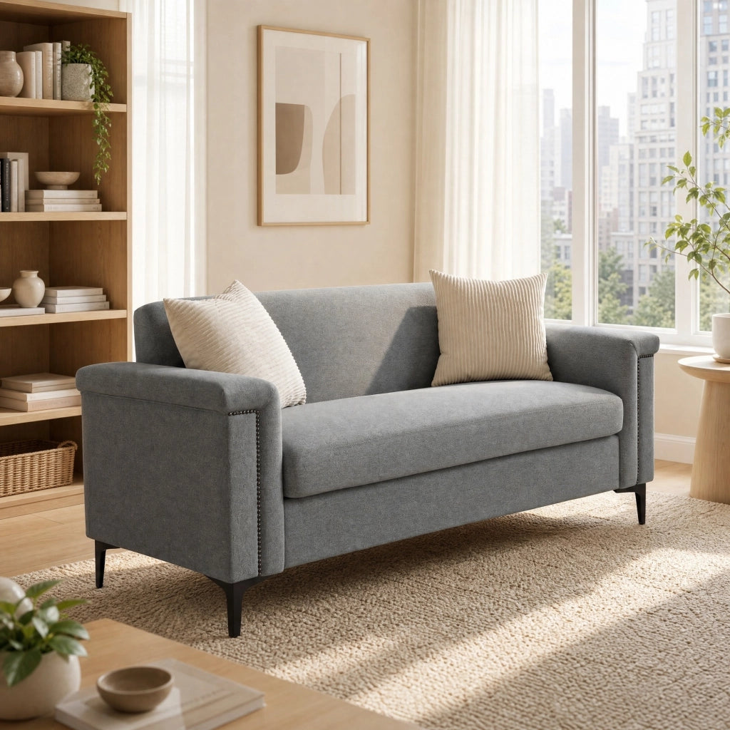 Divano 2 posti 172 x 73,5 x 81,5 cm grigio chiaro – braccioli chiodati
