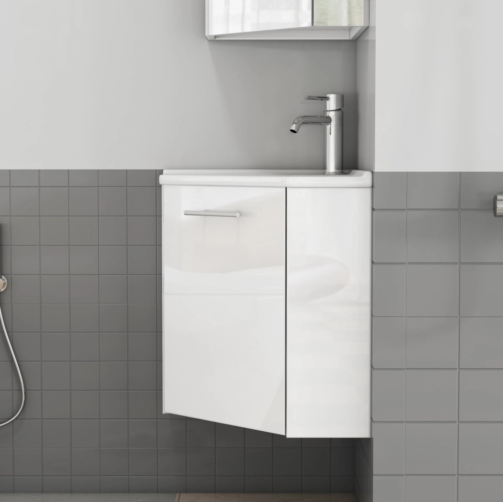MOBILE BAGNO Angolare con Lavabo in Ceramica MDF Bianco Lucido