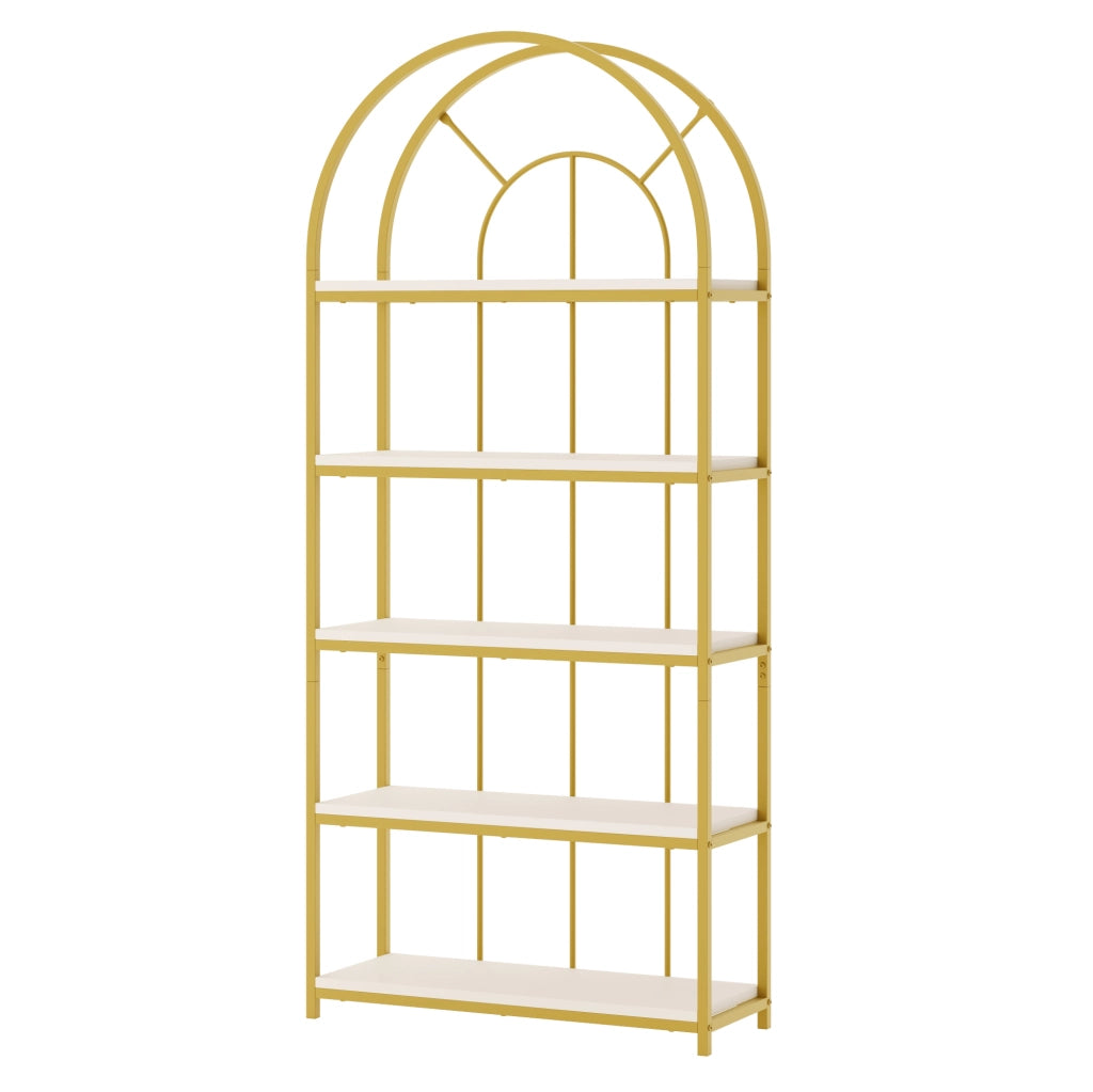 Libreria modulare a 3 elementi 163x30x184 cm in MDF e acciaio bianco oro