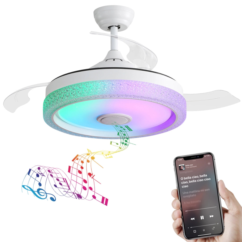 Ventilatore da soffitto invisibile 42" con 3 pale ABS, motore DC reversibile, luce LED 32W e telecomando