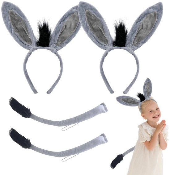 Set di costume per delfino 4 pezzi - Coda di delfino - Set di costume - Cosplay di animale - Cintura con orecchie - Materiale morbido a pelo di coniglio - Costume animale