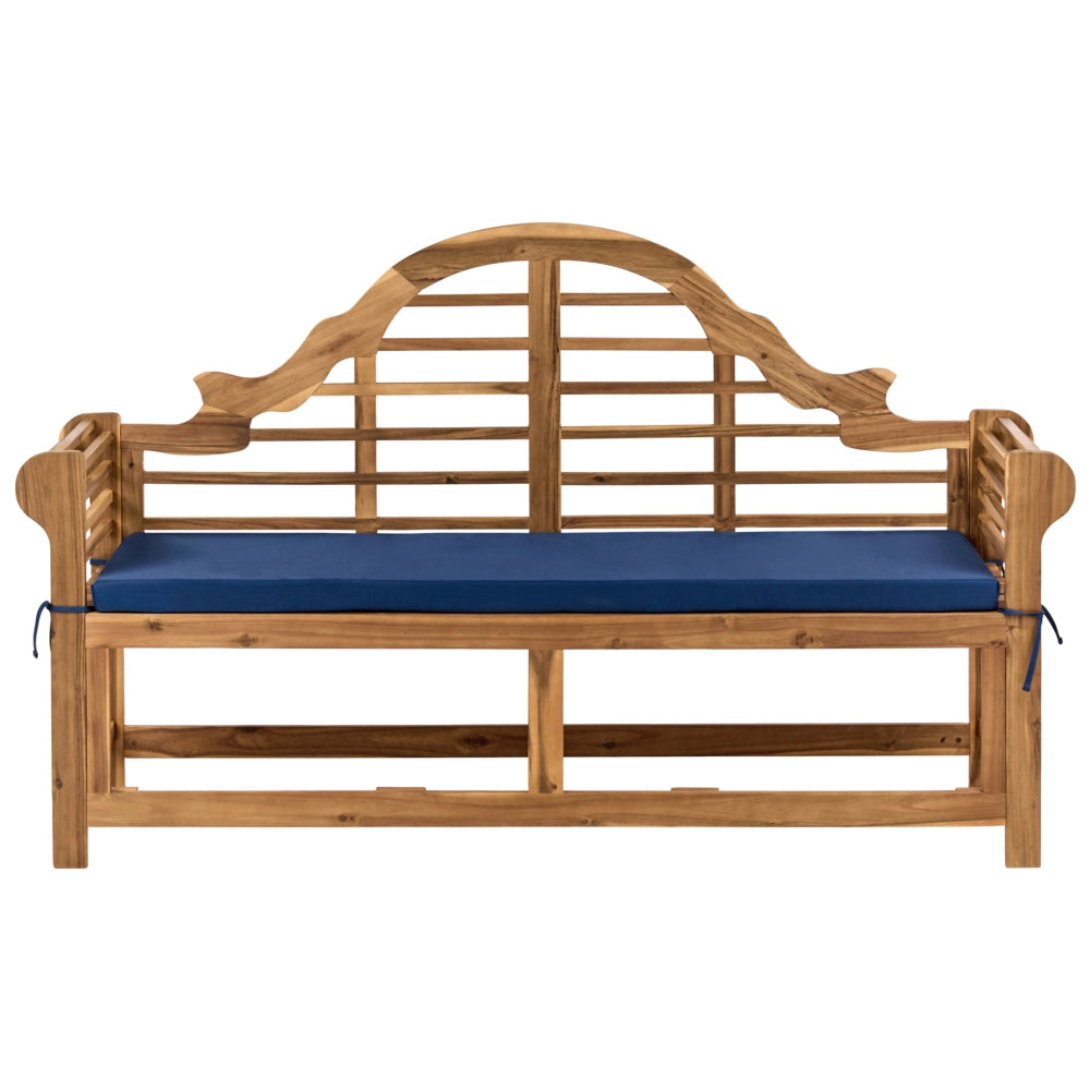 Panca da Giardino in Legno di Teak Chiaro e Blu 196 cm con Cuscino Idrorepellente Design Classico 3 Posti da Esterno