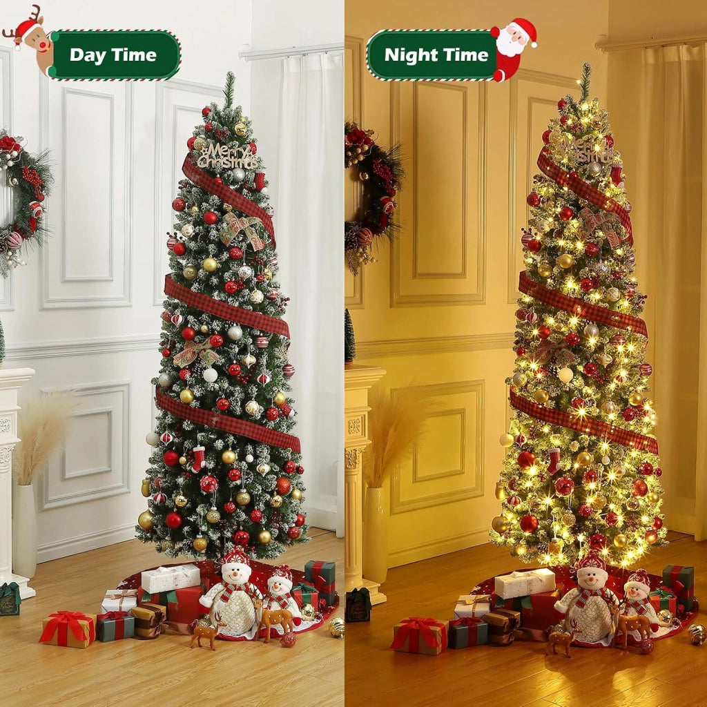 Albero di Natale 230cm con 350 LED RGBW Bicolore 9 Funzioni Bacche Rosse Pigne e Spina UE