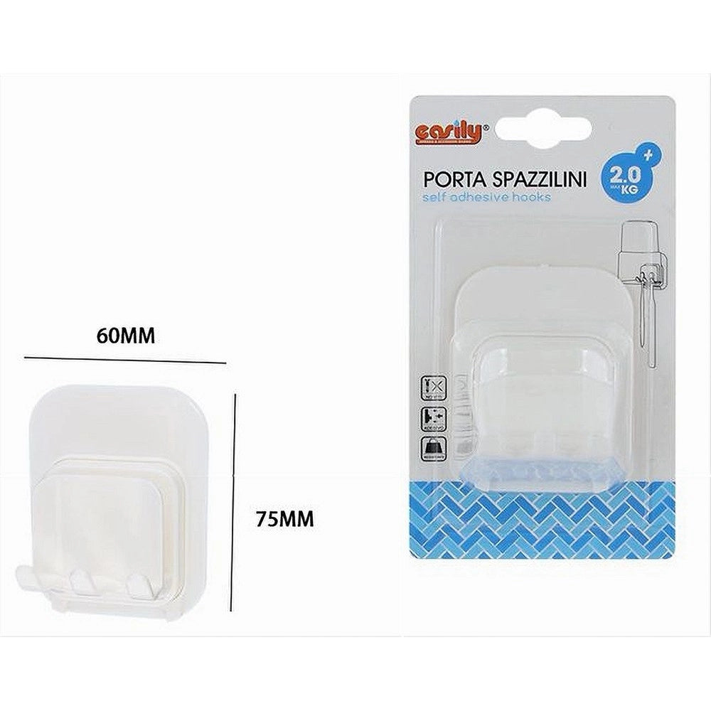 Trade Shop - Porta Spazzolini Adesivo Doppi Ganci Multiuso Supporto Per Bagno A Parete 87360 -