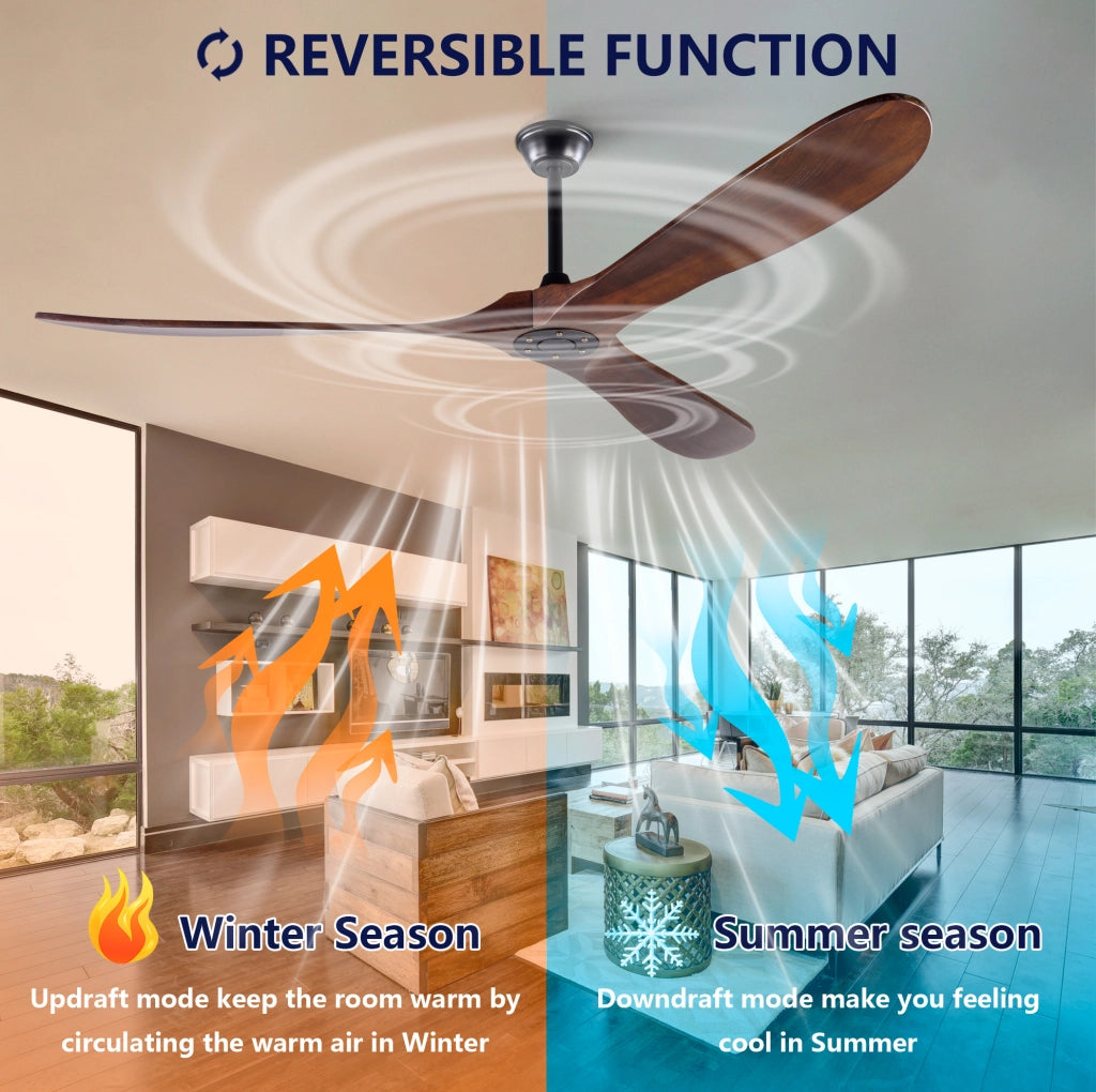 Ventilatore da soffitto ULEVR senza luce con telecomando, 6 velocit¨¤ e motore reversibile, nero e noce scuro