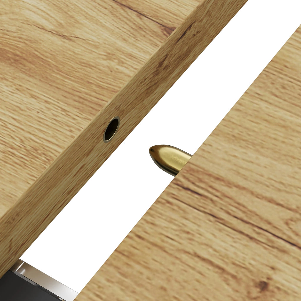 Tavolo da pranzo allungabile 110-140x80 cm con vano contenitore in MDF nero e naturale