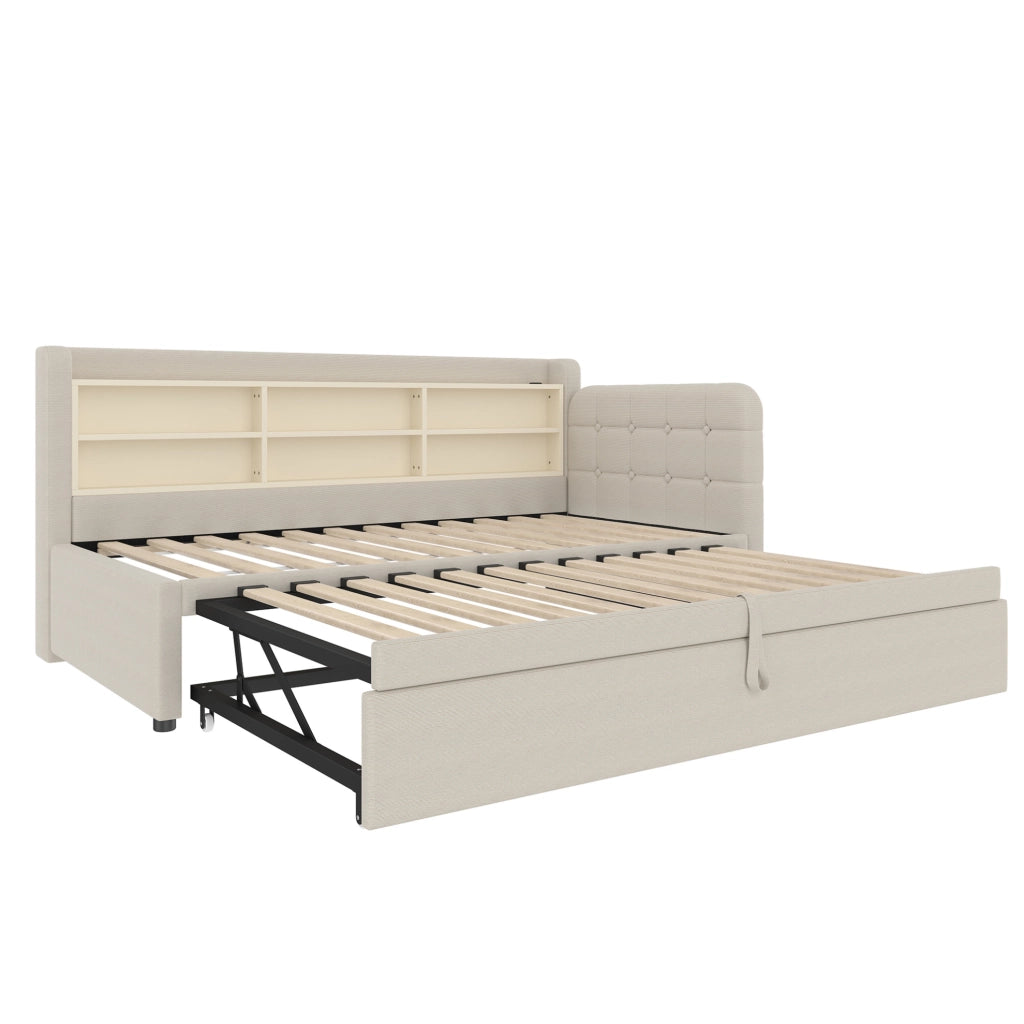LETTO DIVANO ESTRAIBILE 90x200 cm Lino Beige USB + Tipo C