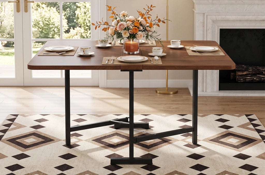 Tavolo da pranzo allungabile e pieghevole in MDF color noce HOMVRA