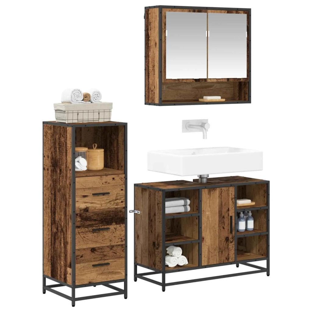 Set di mobili per il bagno con cassetto 3 pcs Legno vecchio