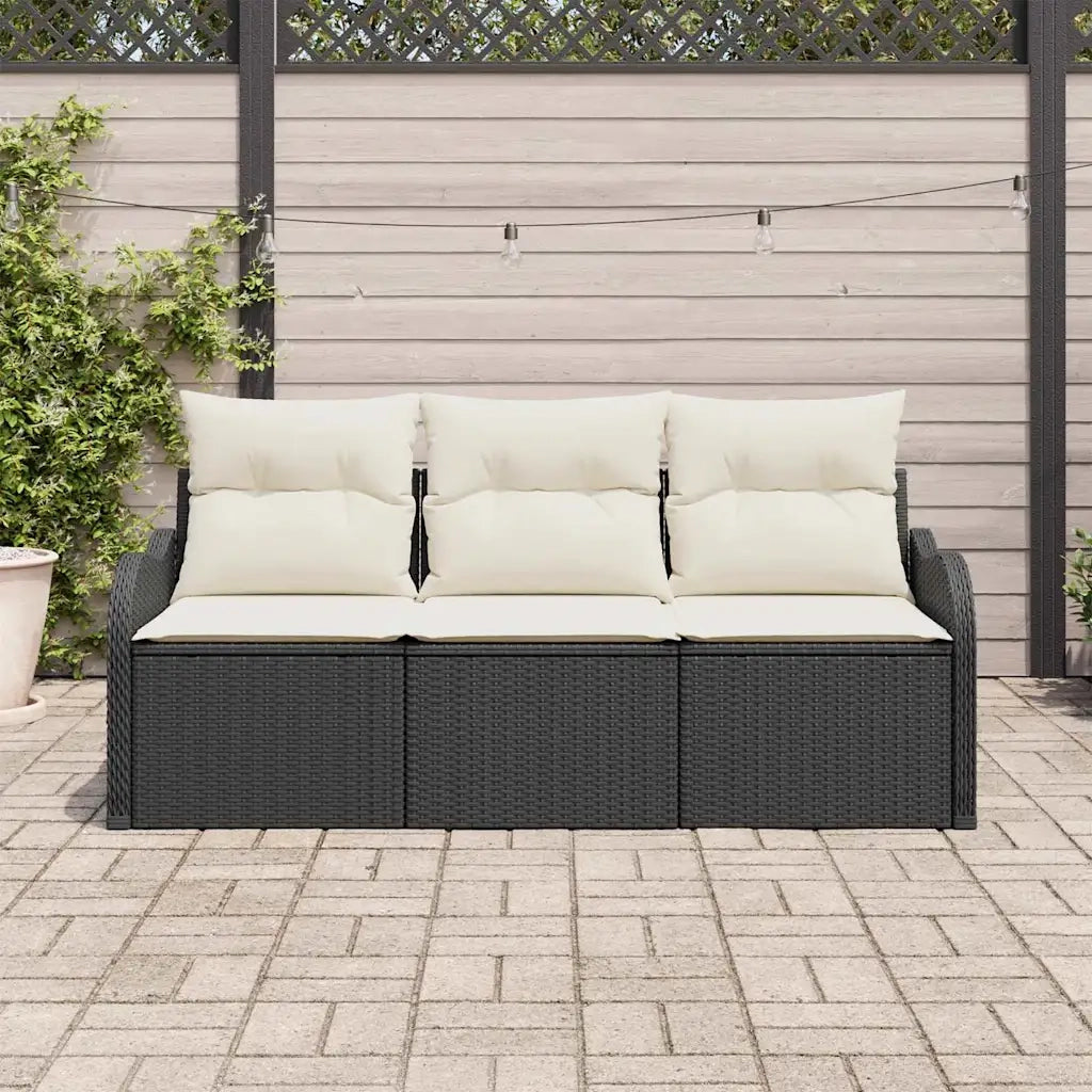 Set Divano da Giardino con cuscino 3 pcs Nero polyrattan 3345557