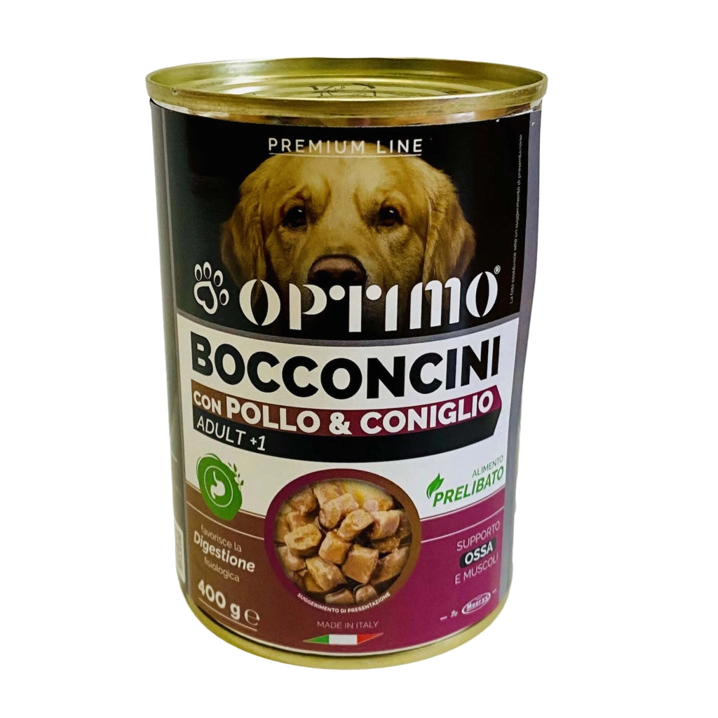 OPTIMO SET 24 BOCCONCINI PER CANE AL GUSTO POLLO E CONIGLIO DA 400 GR