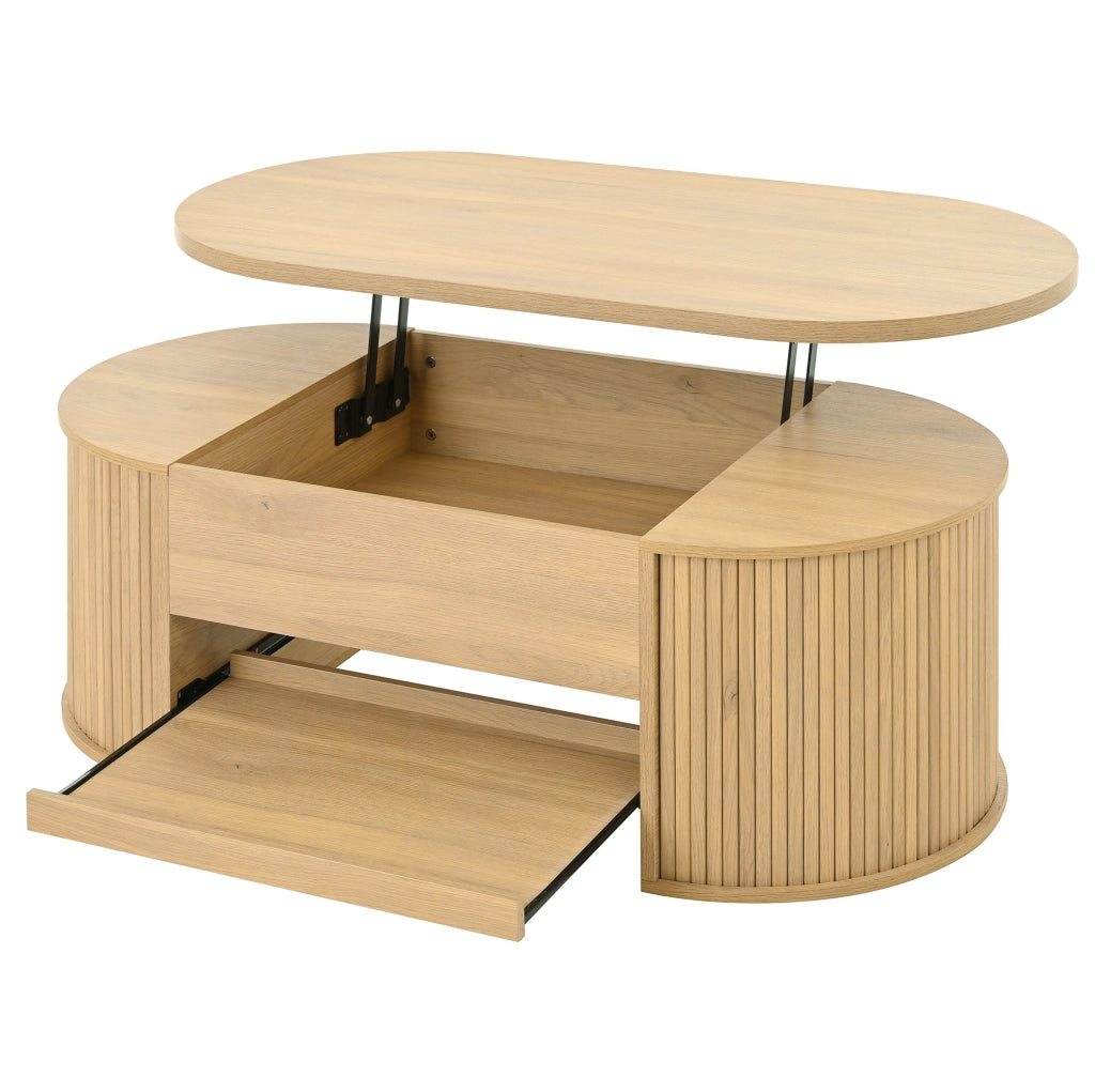 Tavolino da salotto in MDF regolabile in altezza con mensola estraibile, finitura effetto legno, 110x55,5x40 cm