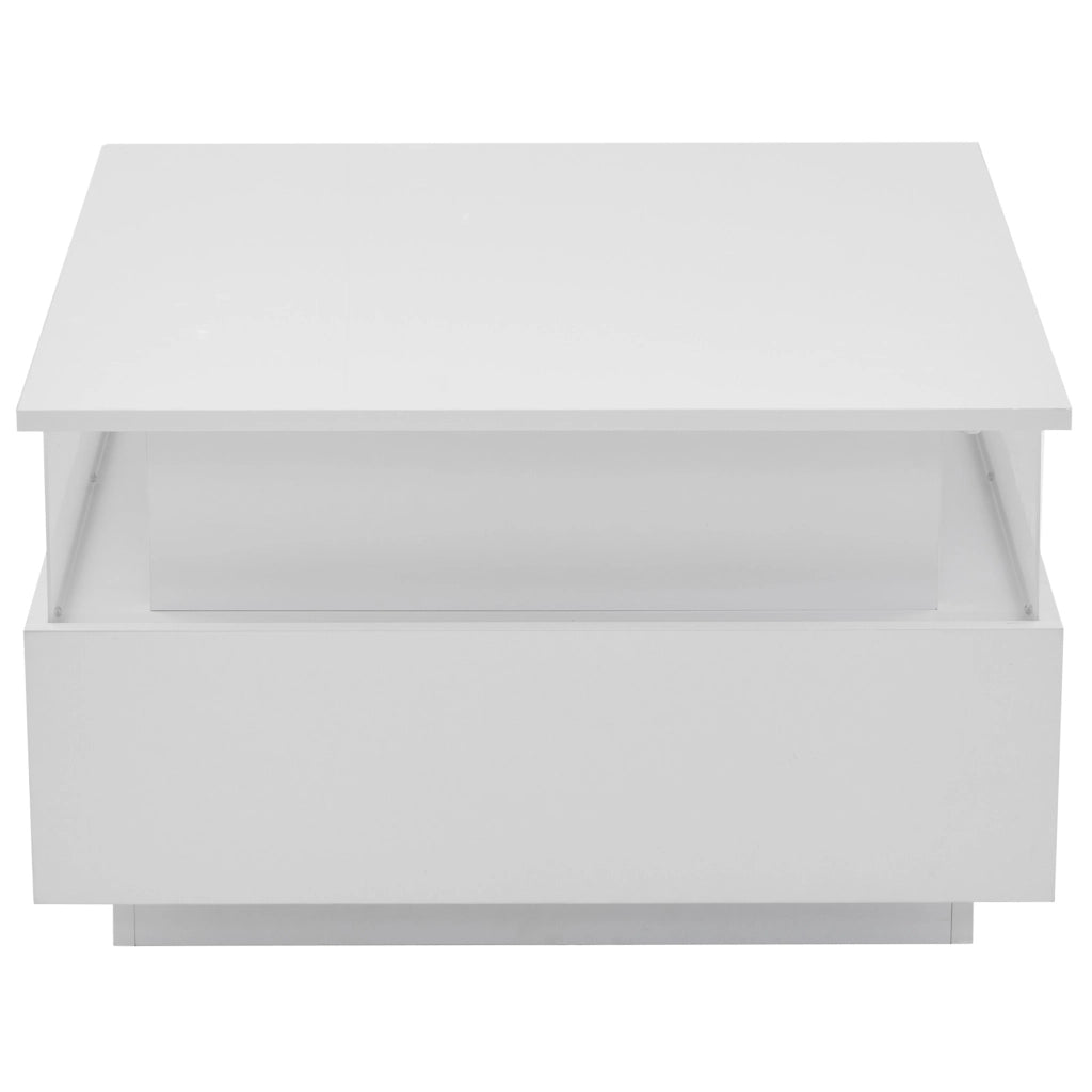 Tavolino da caff¨¨ 70x70x41 cm con LED, 2 cassetti in truciolare bianco