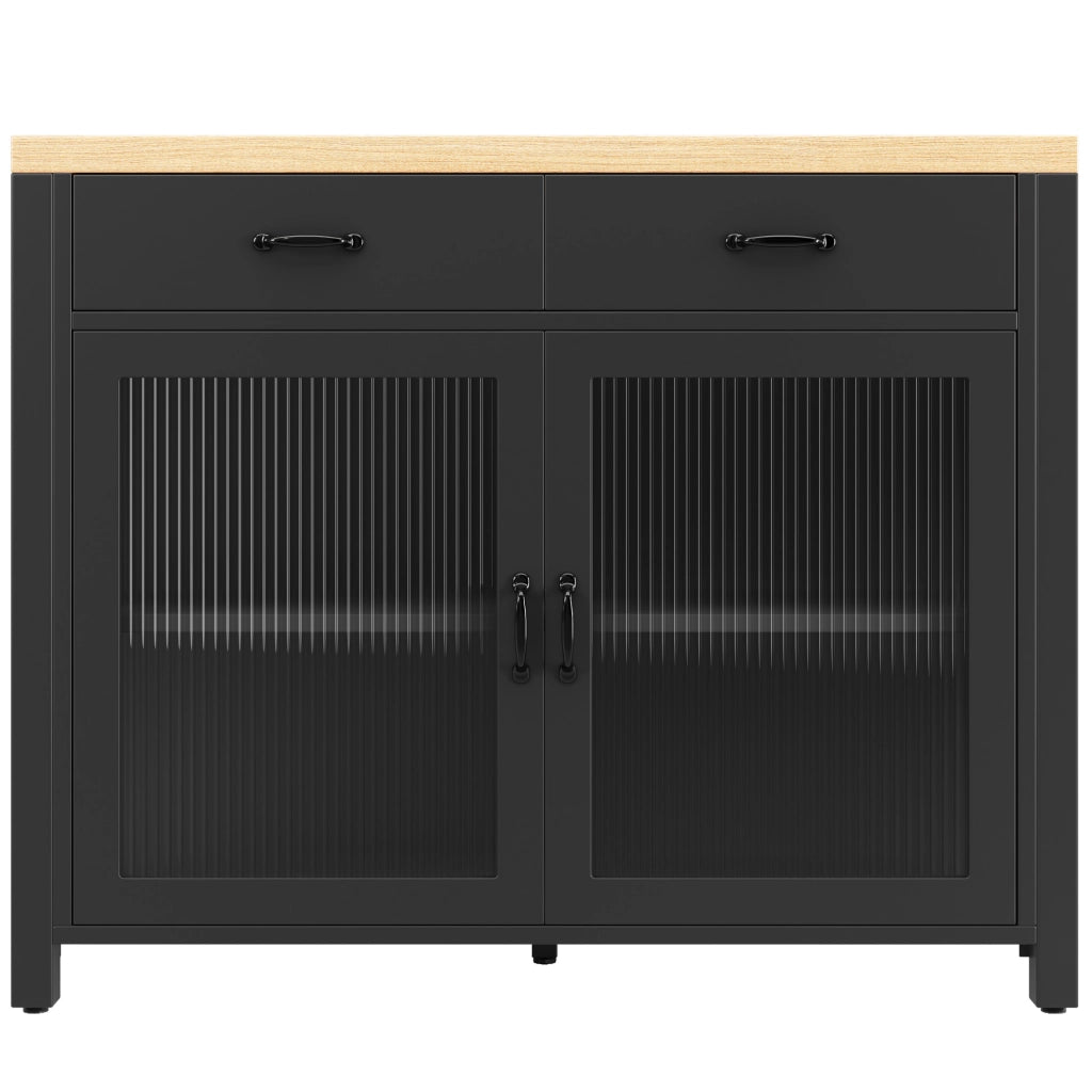 Isola da cucina 100x80x90 cm in MDF e vetro nero con LED e contenitore