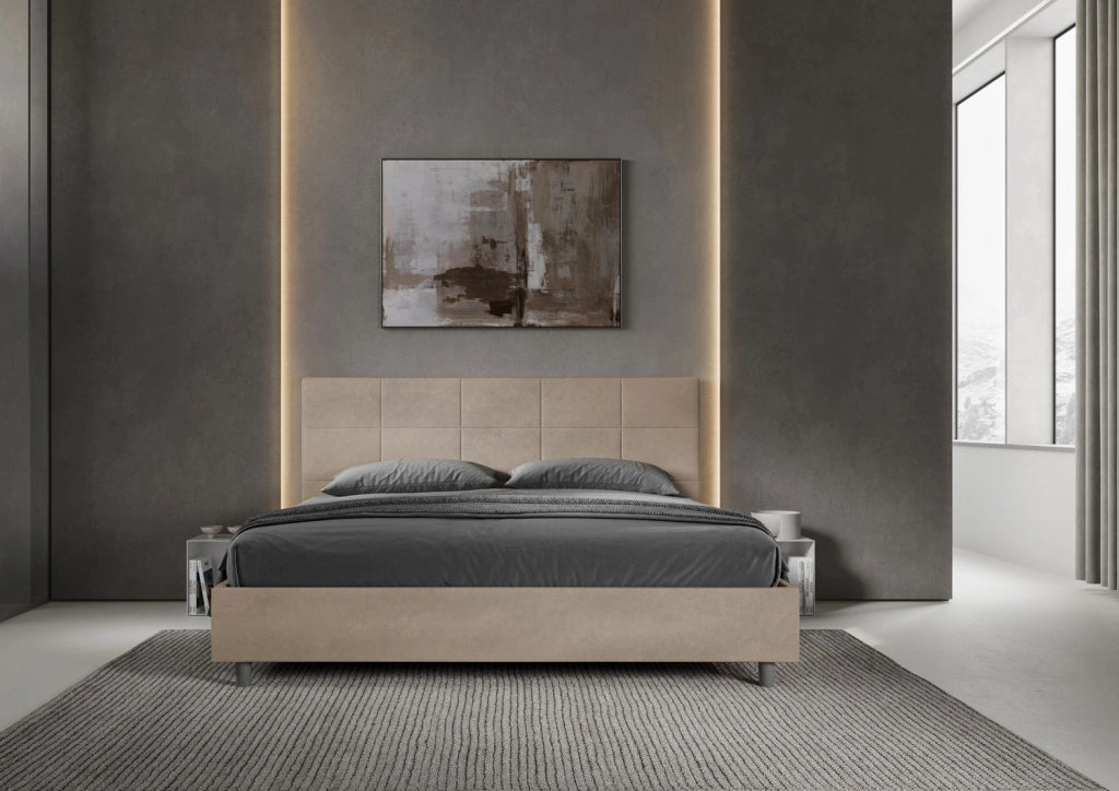 Letto Matrimoniale King Size 170x210 cm Senza Rete Imbottito in Microfibra Mika Sabbia