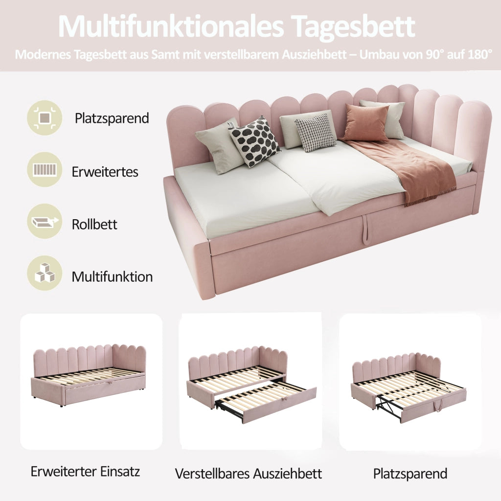 divano letto imbottito rosa 90 x 200 cm