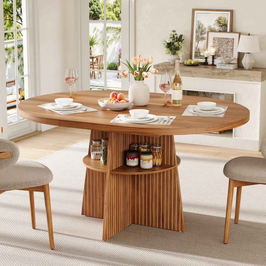 Tavolo allungabile da pranzo rotondo con piano MDF effetto noce per 2-8 persone 110-150 × 110 × 77.5 cm